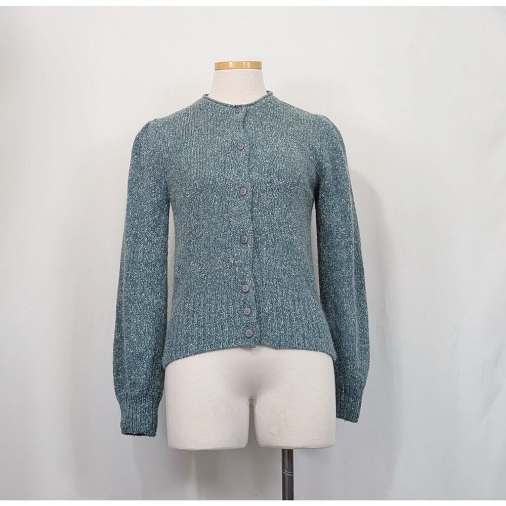 Vintage 90s Cardigan Sweater Teal Green White Women's Size M